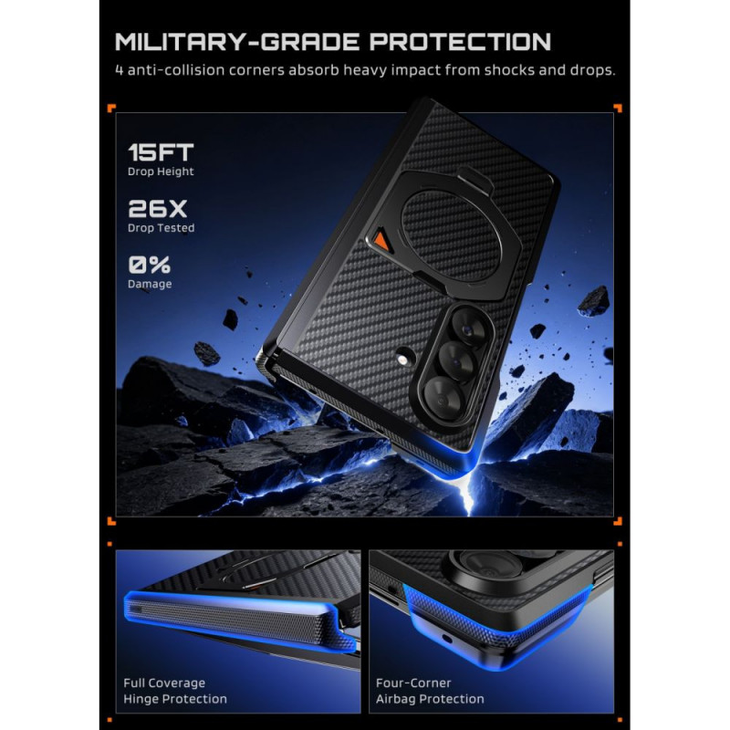 Supcase UB Aero MagSafe vāciņš Samsung Galaxy Z Fold 8 Ultra ar rūdīto stiklu un privātuma stiklu, Aramid Black