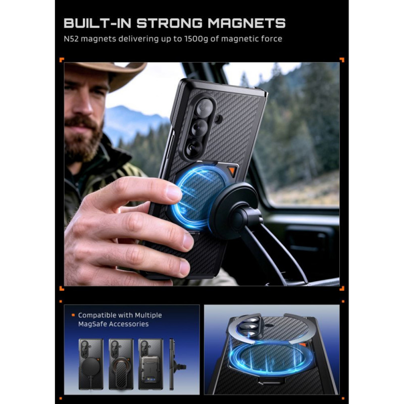 Supcase UB Aero MagSafe vāciņš Samsung Galaxy Z Fold 8 Ultra ar rūdīto stiklu un privātuma stiklu, Aramid Black