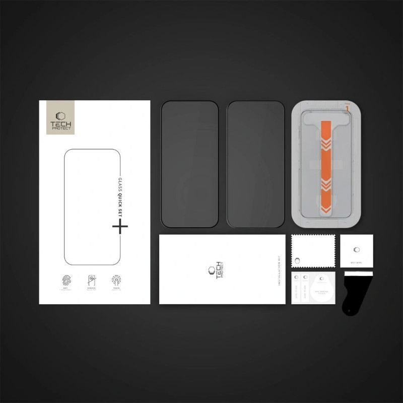 Tech-Protect Quick Set+ rūdīta stikla ekrāna aizsargs Apple iPhone 13 / 13 Pro / 14 / 16e, melns (2 gab.)