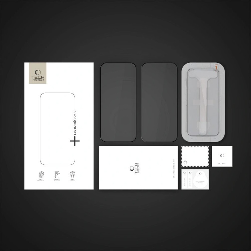 Tech-Protect Quick Set+ rūdītā stikla ekrāna aizsargs Apple iPhone 16 Pro, melns (2 gab.)