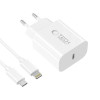Tech-Protect NC20W 1 portu USB-C sienas lādētājs PD 20W ar Lightning kabeli, balts, 100 cm