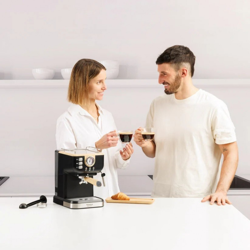 Taurus Onyx Moka 1050 W 20 bar koka virzuļa tipa espreso kafijas automāts, koks/melns/sudrabs