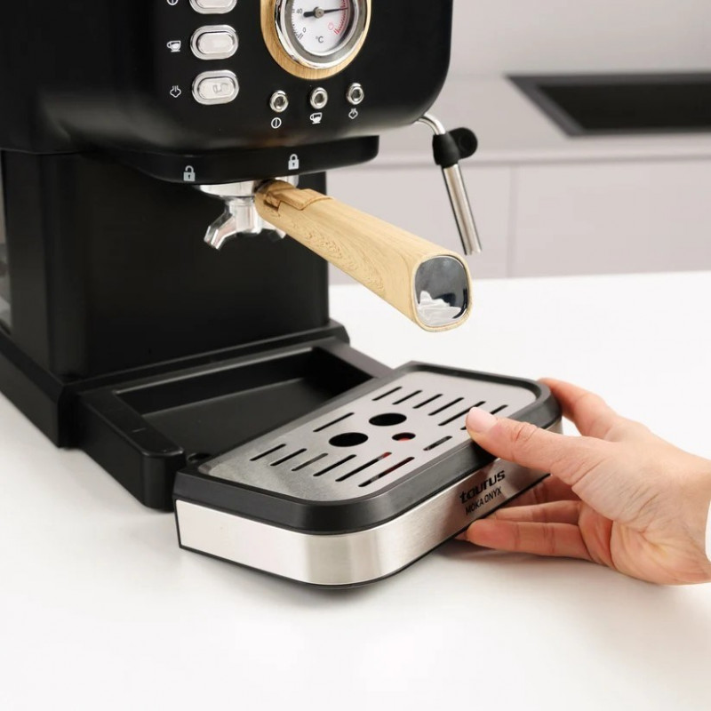 Taurus Onyx Moka 1050 W 20 bar koka virzuļa tipa espreso kafijas automāts, koks/melns/sudrabs