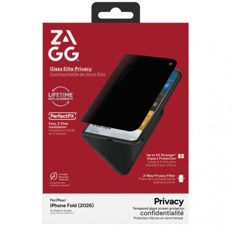 ZAGG InvisibleShield Glass Elite Privacy ekrāna aizsargplēve Apple iPhone Duo (ārējais ekrāns) ZAG347