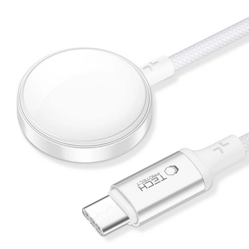 Tech-Protect MC02 UltraBoost magnētiskais lādētājs USB-C kabelis 100 cm Apple Watch, balts