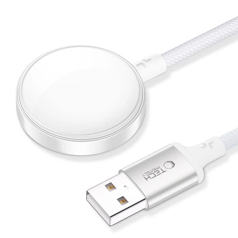 Tech-Protect MC02 UltraBoost magnētiskais lādētājs USB-A kabelis 100 cm Apple Watch, balts
