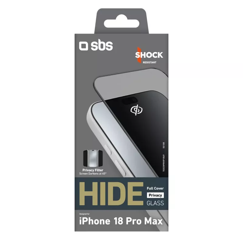 SBS Hide Full Cover privātuma aizsargstikls iPhone 18 Pro Max, 0,33 mm