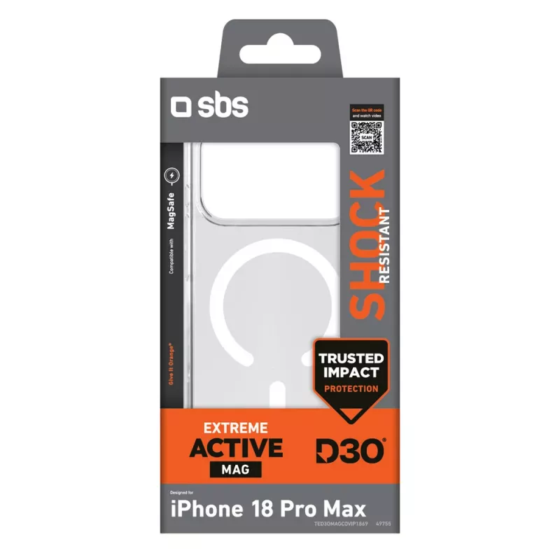 SBS D3O Active vāciņš iPhone 18 Pro Max / 17 Pro Max, saderīgs ar MagSafe, caurspīdīgs