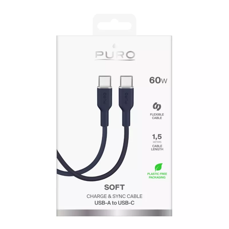 Puro Icon 60W USB-C–USB-C kabelis 1,5 m, tumši zilā krāsā