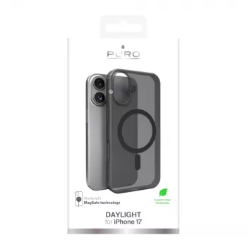 Puro Daylight MagSafe saderīgs silikona futrālis iPhone 17, caurspīdīgi melns