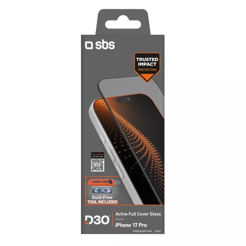 SBS D3O rūdītais stikls ar aplikatoru iPhone 17 Pro (1 gab.)