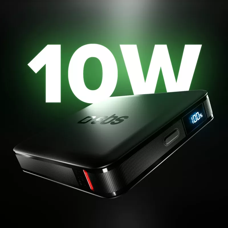 SBS HD 10W 5000mAh USB-C pārnēsājamais akumulators ar LCD displeju, melns