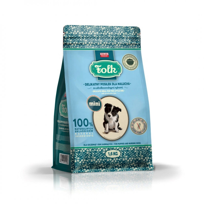 FOLK Delicate Meal kucēniem ar saldūdens zivīm Mini sausā suņu barība, 1,6 kg