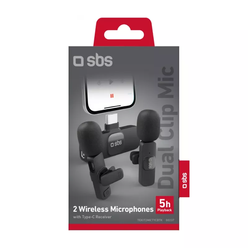 SBS Lavalier mikrofoni ar USB-C uztvērēju (2 gab.), melni