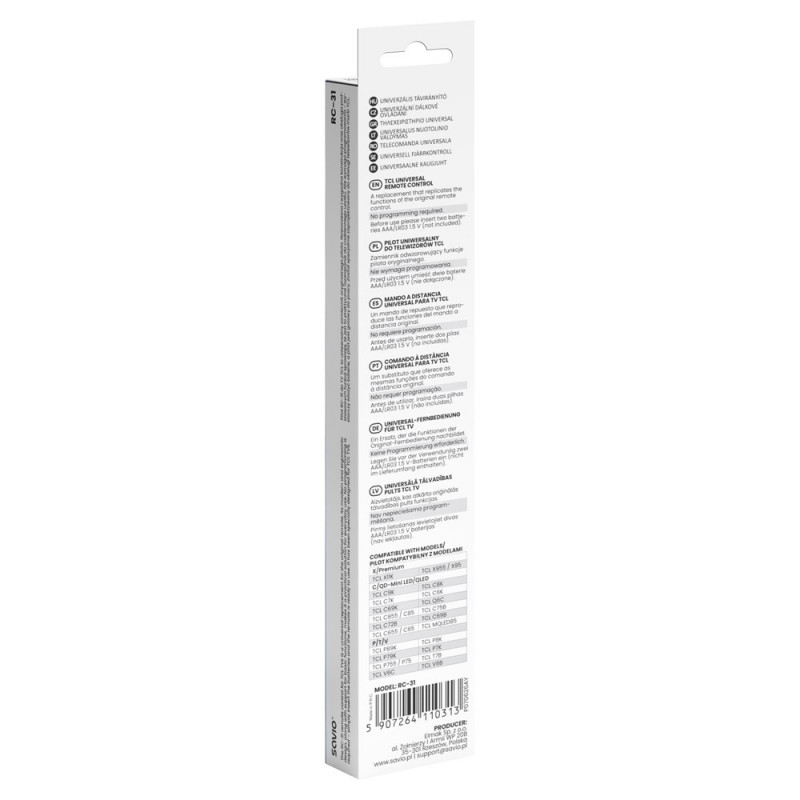 Savio RC-31 universālais/aizvietojošais tālvadības pults TCL TV – SMART TV
