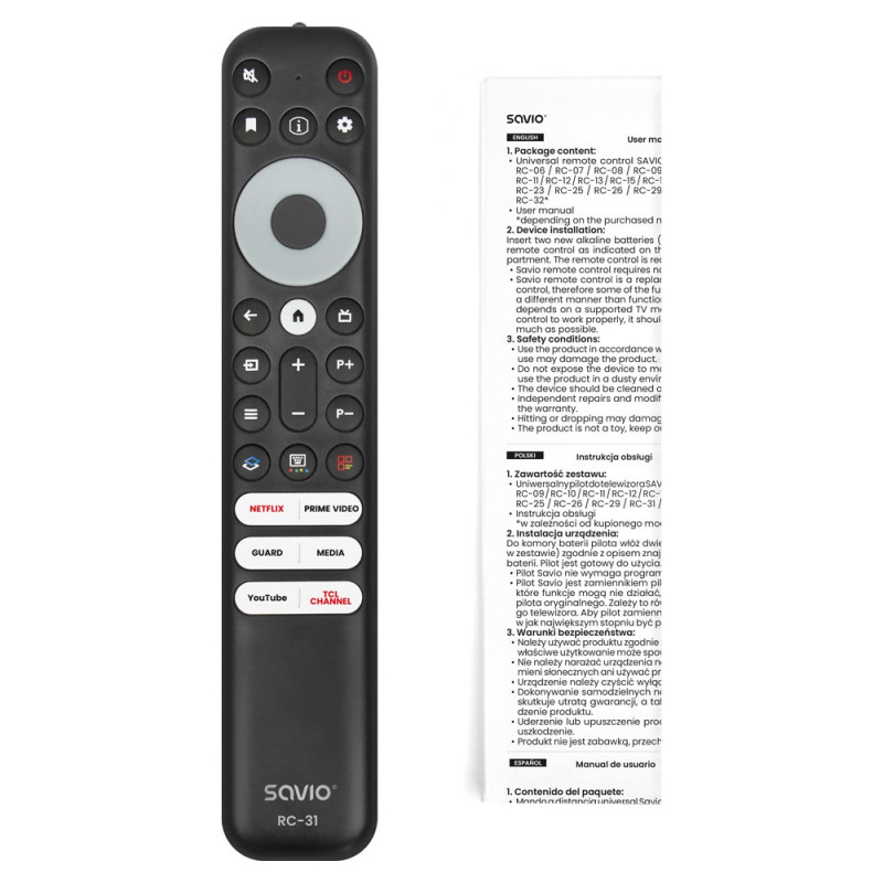 Savio RC-31 universālais/aizvietojošais tālvadības pults TCL TV – SMART TV