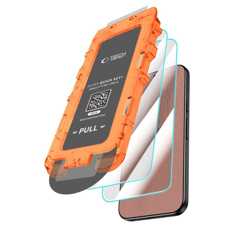 Tech-Protect Quick Set+ rūdītais stikls Google Pixel 9 / 9 Pro / 10 / 10 Pro / 11 / 11 Pro (2 gab.), caurspīdīgs