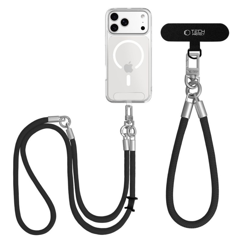 Tech-Protect C10S Rope Crossbody & Wrist tālruņa siksnu komplekts, Black/Titanium