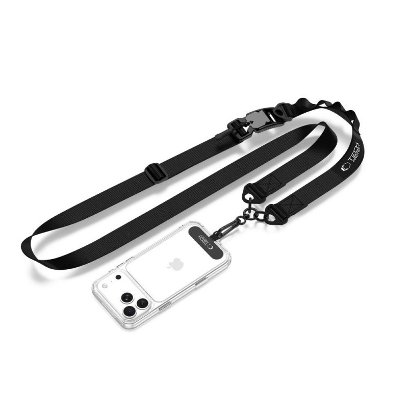 Tech-Protect C9S Rope Crossbody telefona siksna pāri plecam, melna