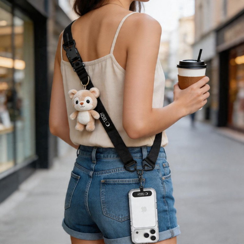 Tech-Protect C9S Rope Crossbody telefona siksna pāri plecam, melna