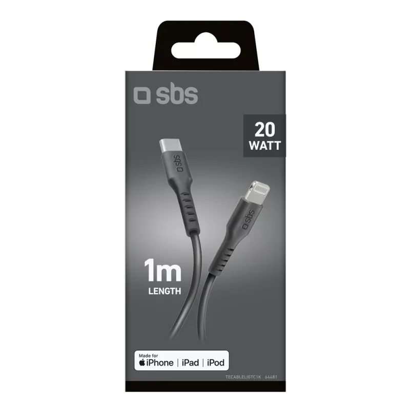 SBS TECABLELIGTC1K USB-C uz Lightning kabelis, 1 m, melns