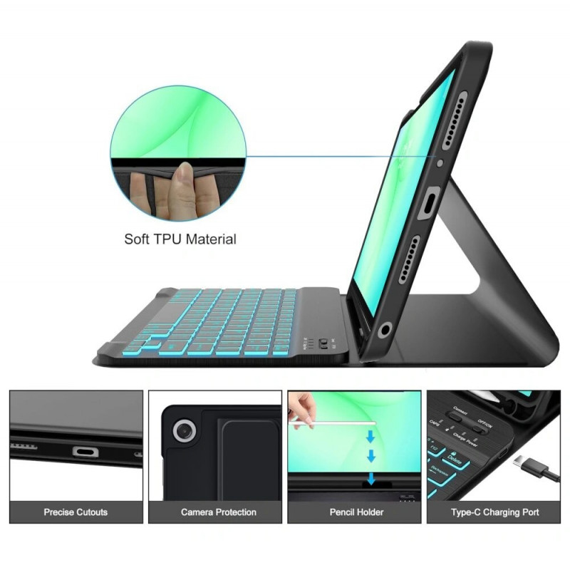 Tech-Protect SmartCase Pen + tastatūra Samsung Galaxy Tab A9+ / A11+ 11.0 (X210 / X215 / X216 / X230 / X235 / X236), melna