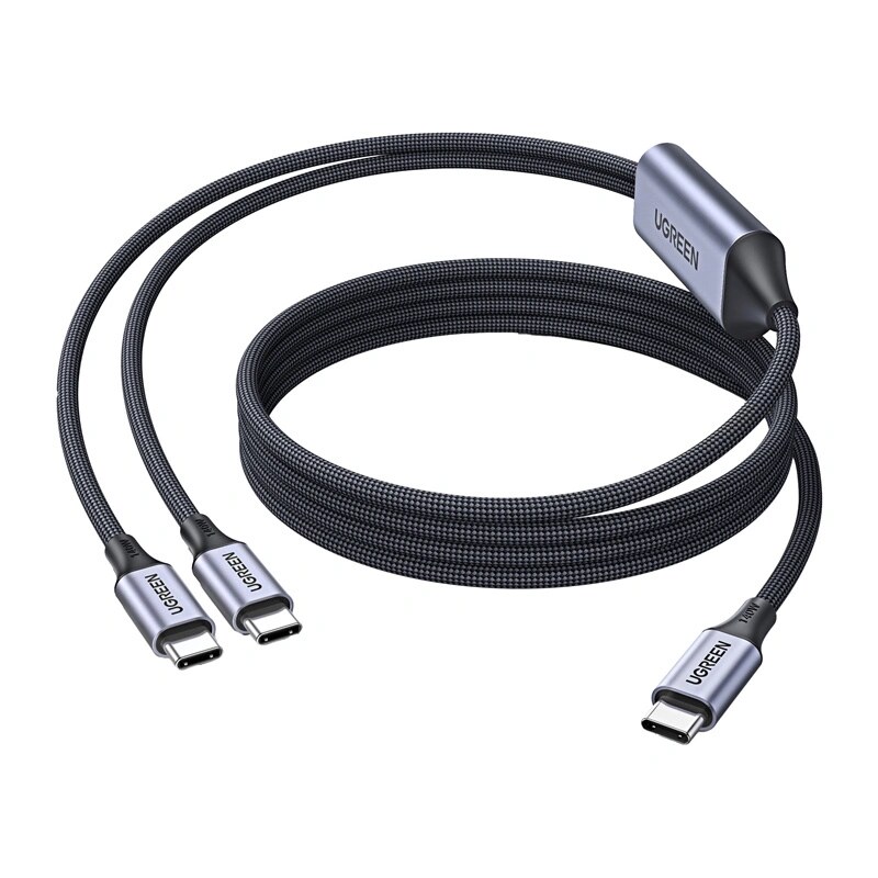 UGREEN L533 2in1 USB-C kabelis, USB-C uz 2x USB-C PD 140W, 2 m, melns