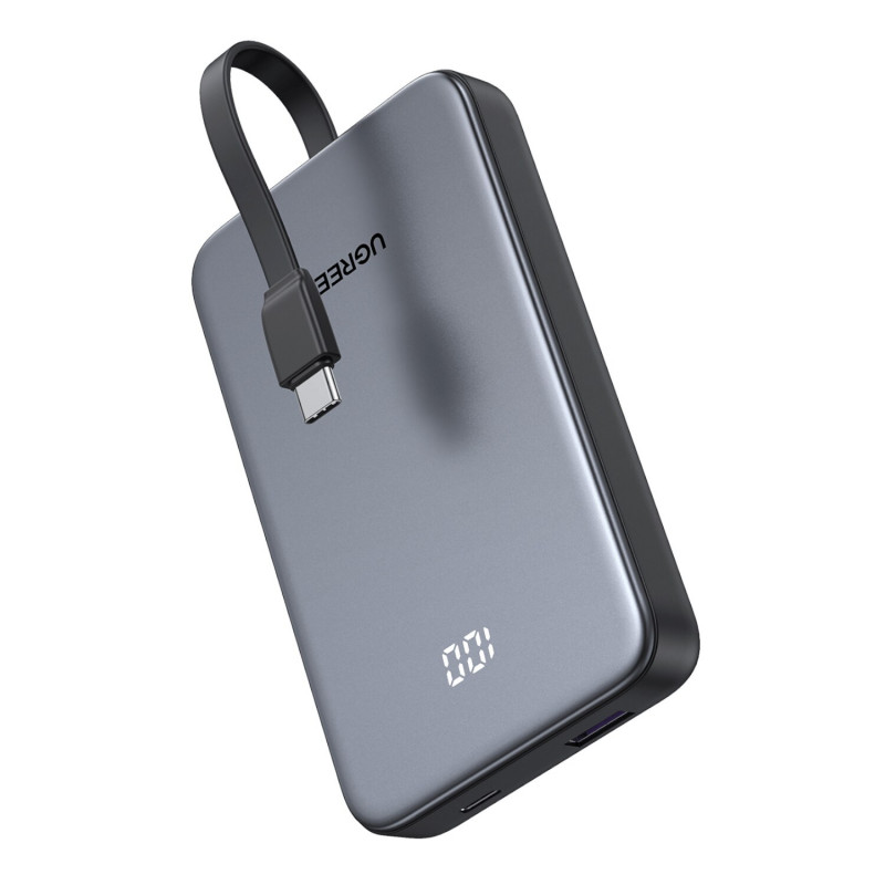 UGREEN PB526 10000mAh 20W pārnēsājamais akumulators ar iebūvētu USB-C kabeli