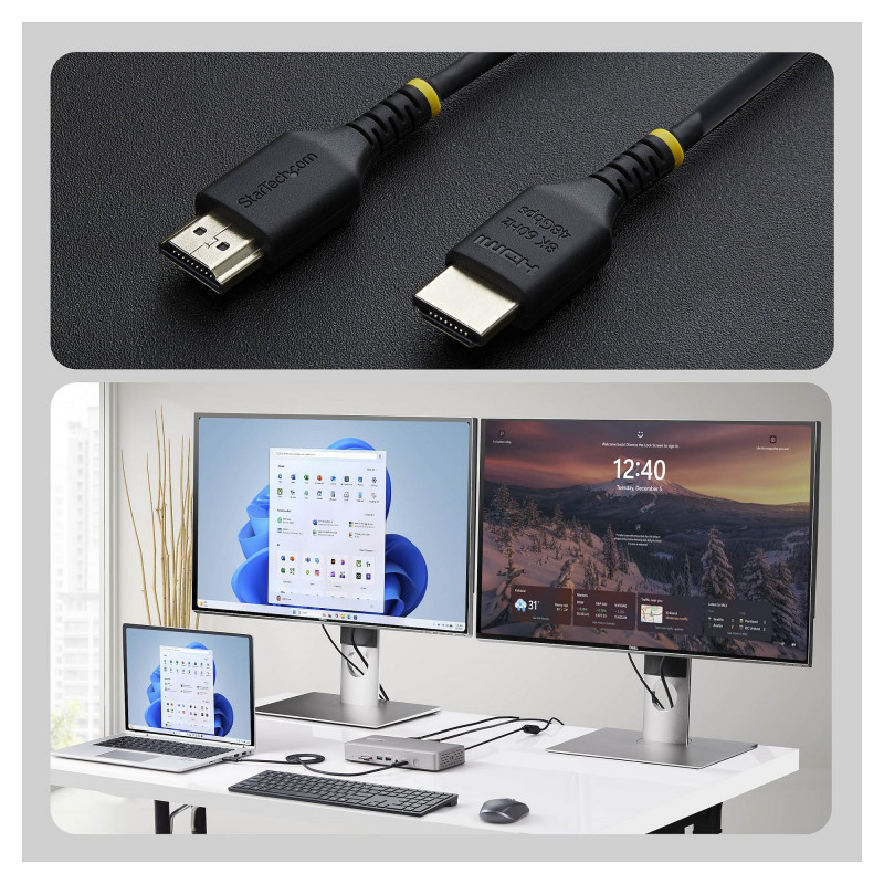 StarTech.com HDMI21-CBL-SLIM-1M Ultra High Speed HDMI 2.1 kabelis, 1 m, melns
