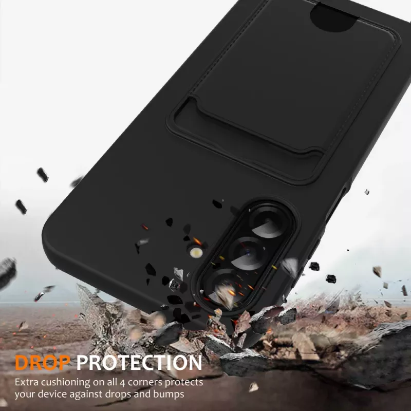 Hurtel Samsung Galaxy A37 5G TPU apvalks ar kartes turētāju un šķērssiksnu, melns