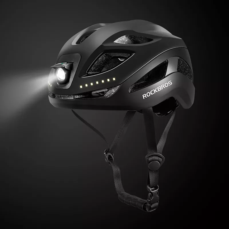 Rockbros ZK-077 velosipēda ķivere ar integrētu daudzvirzienu apgaismojumu 57–61 cm, melna