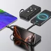 Wozinsky W11-B 10000mAh 10W pārnēsājamais akumulators ar iebūvētiem kabeļiem un lukturīti, melns
