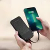 Wozinsky W11-B 10000mAh 10W pārnēsājamais akumulators ar iebūvētiem kabeļiem un lukturīti, melns