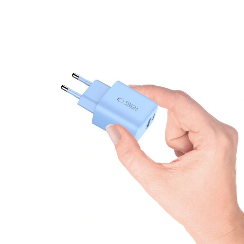 Tech-Protect NCA30 USB-A, USB-C tīkla lādētājs PD 30W / QC3.0 Baby Blue