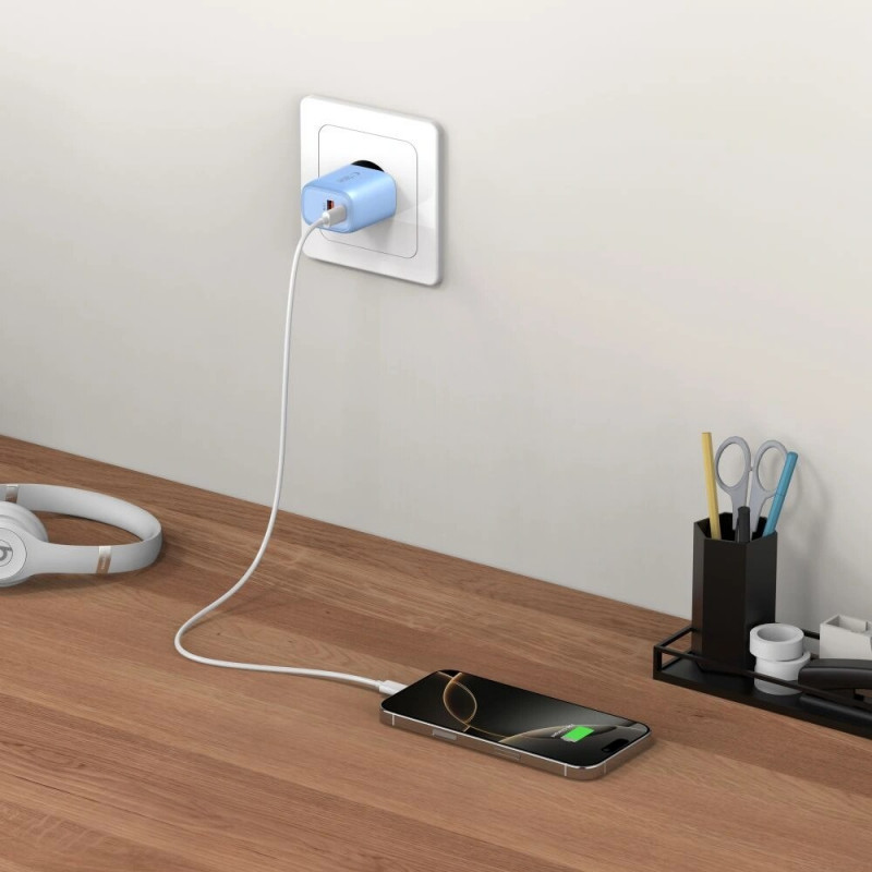 Tech-Protect NCA30 USB-A, USB-C tīkla lādētājs PD 30W / QC3.0 Baby Blue