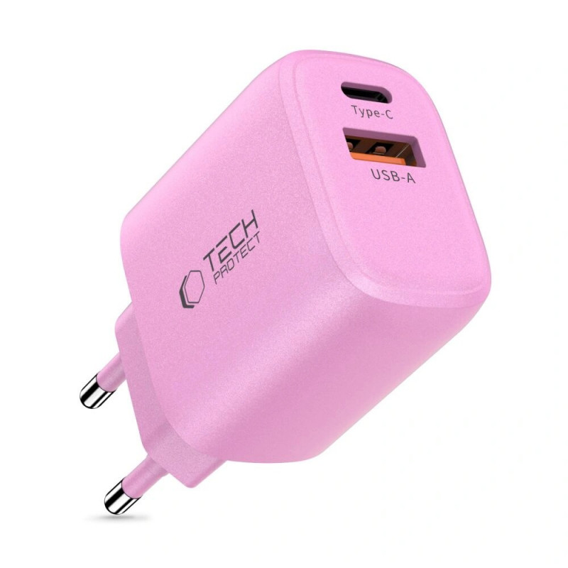Tech-Protect NCA30 USB-A, USB-C tīkla lādētājs PD 30W / QC3.0 Baby Pink