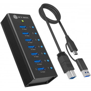 ICY BOX IB-AC618a 7 portu USB 3.2 Gen 2 centrmezgls, alumīnijs, 12 V