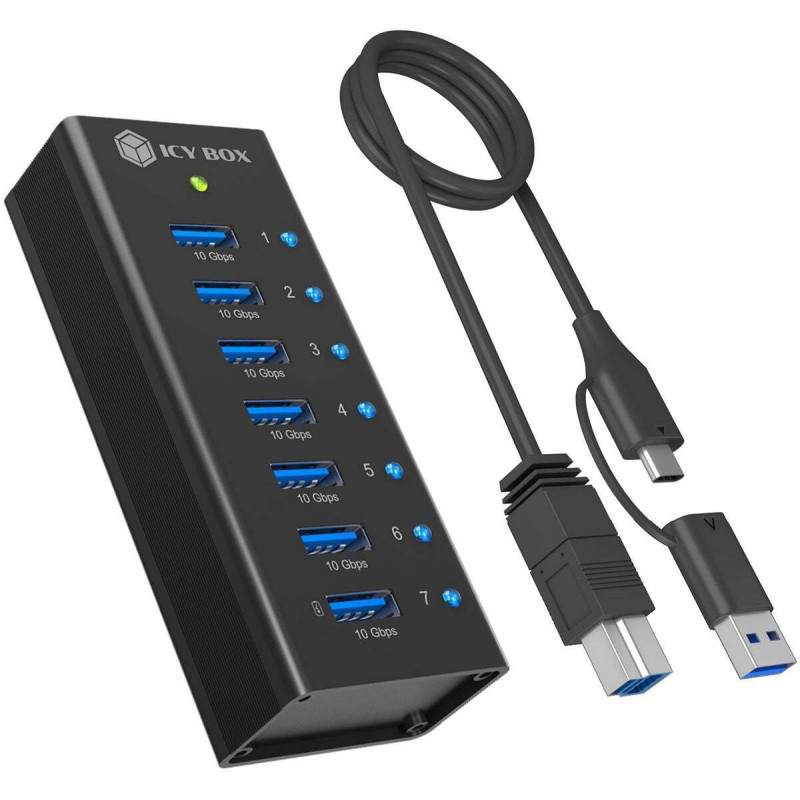 ICY BOX IB-AC618a 7 portu USB 3.2 Gen 2 centrmezgls, alumīnijs, 12 V