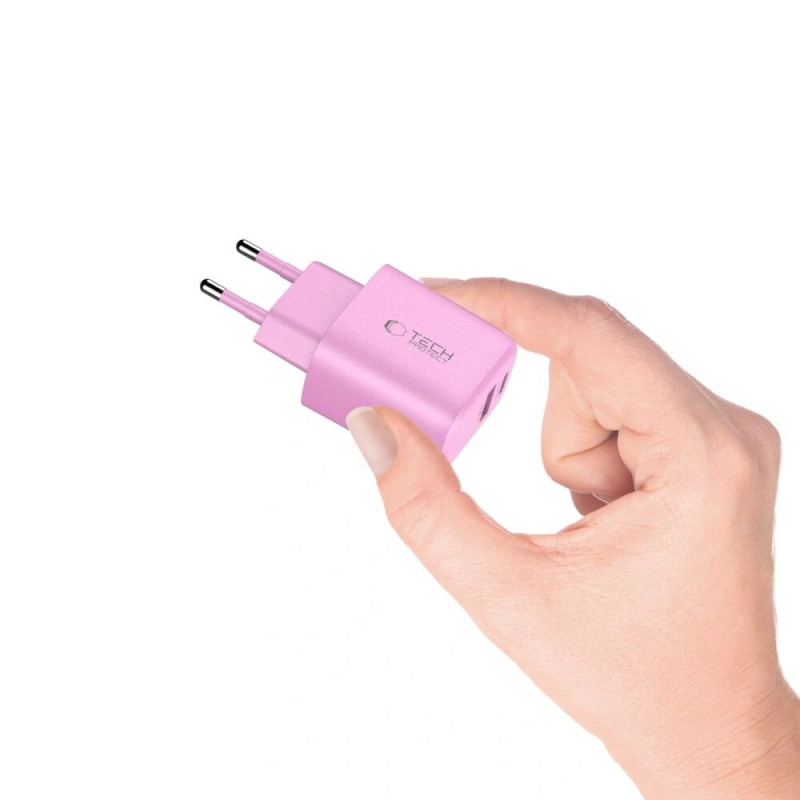 Tech-Protect NCA20 USB-A / USB-C sienas lādētājs PD 20W / QC3.0, Baby Pink