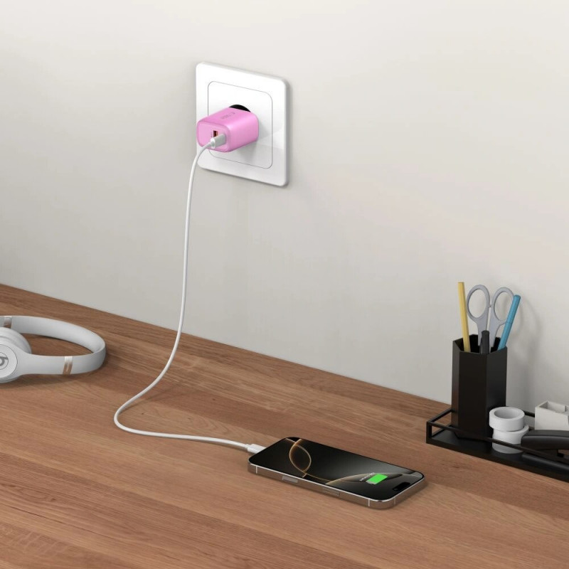 Tech-Protect NCA20 USB-A / USB-C sienas lādētājs PD 20W / QC3.0, Baby Pink