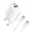 Tech-Protect NCA20 USB-A / USB-C sienas lādētājs PD 20W / QC3.0 ar USB-C / USB-C kabeli 100 cm, balts