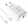 Tech-Protect NCA20 USB-A / USB-C sienas lādētājs PD 20W / QC3.0 ar USB-C / USB-C kabeli 100 cm, balts