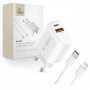 Tech-Protect NCA20 USB-A / USB-C sienas lādētājs PD 20W / QC3.0 ar USB-C / Lightning kabeli 100 cm, balts