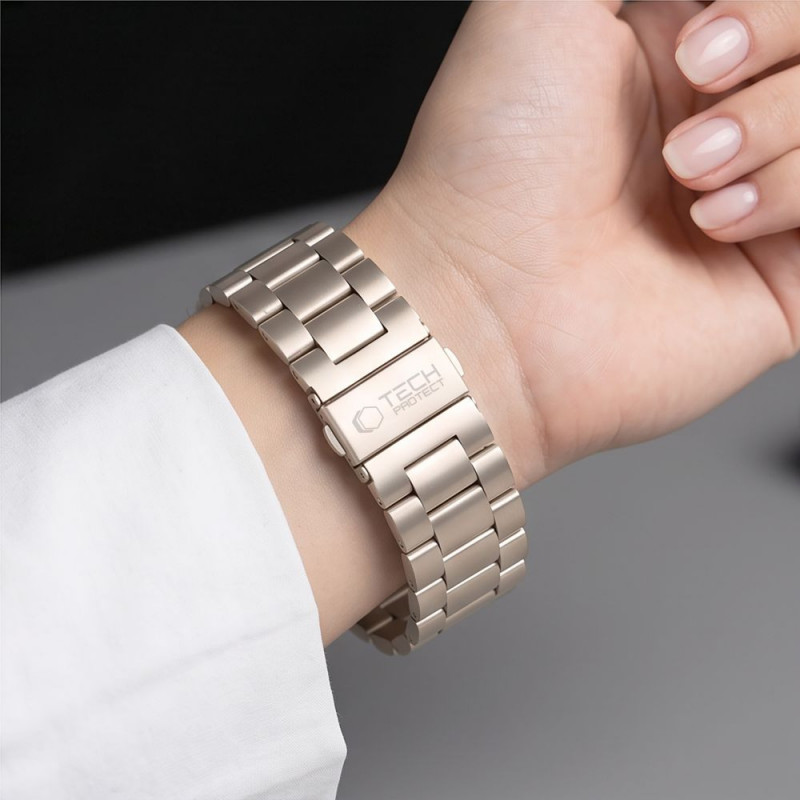 Tech-Protect Stainless nerūsējošā tērauda aproce Apple Watch 8 / 9 / 10 / 11 / 12 / SE / Ultra (44 / 45 / 46 / 49 mm), Starlight