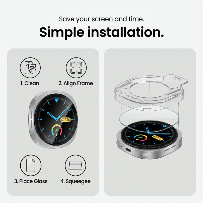 Tech-Protect Easy Set+ rūdītais stikls Samsung Galaxy Watch 8 / 9 40 mm, caurspīdīgs (2 gab.)