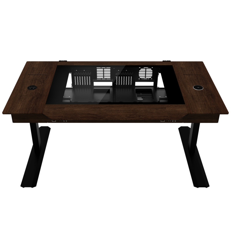 Lian Li DK07 galda korpuss Wood Edition, ar divu sistēmu atbalstu, 2x E-ATX, regulējams augstums, riekstkoka / melns