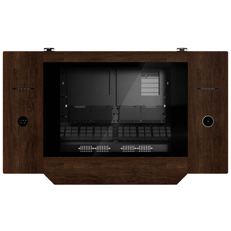 Lian Li DK07 galda korpuss Wood Edition, ar divu sistēmu atbalstu, 2x E-ATX, regulējams augstums, riekstkoka / melns