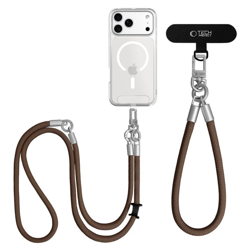 Tech-Protect C10S Rope pār plecu un plaukstas siksniņu komplekts, Walnut Brown/Titanium