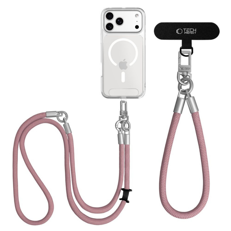 Tech-Protect C10S Rope Crossbody & Wrist Strap komplekts, Dusty Rose/Titanium