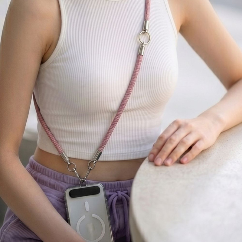 Tech-Protect C10S Rope Crossbody & Wrist Strap komplekts, Dusty Rose/Titanium